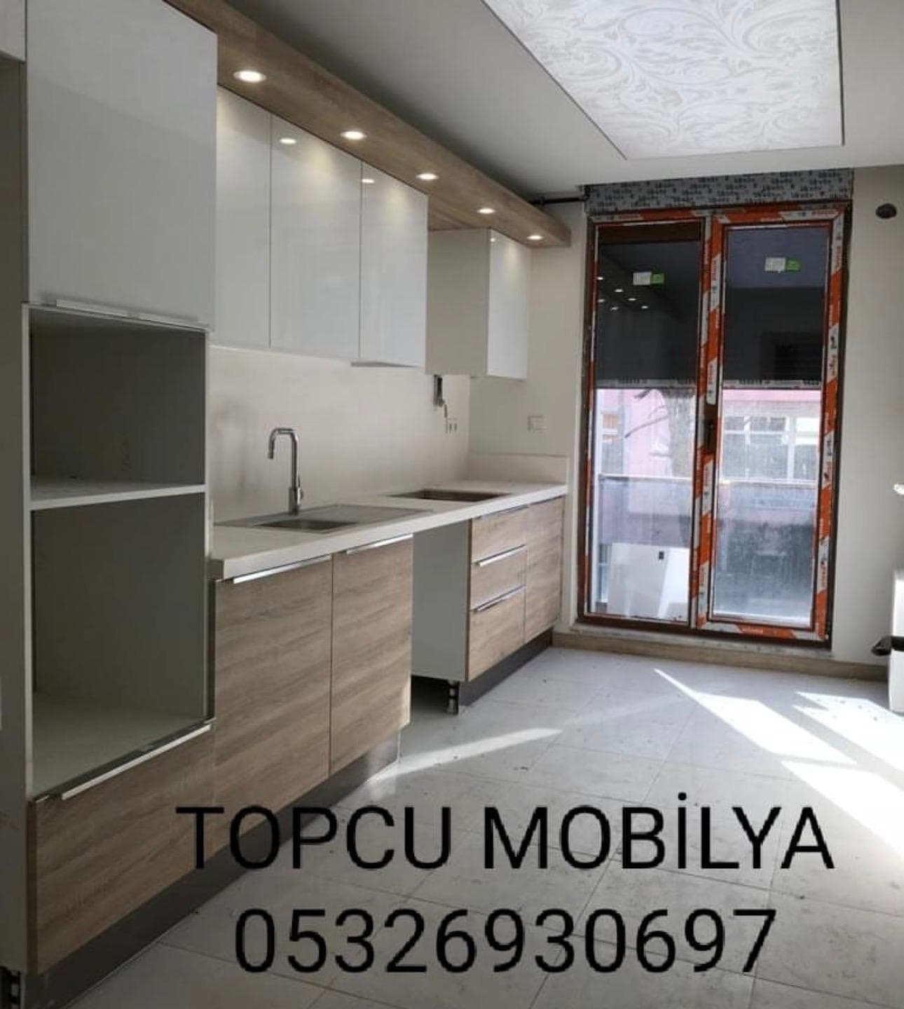 Avcılar ahşap desenli özel ölçü mutfak dolabı